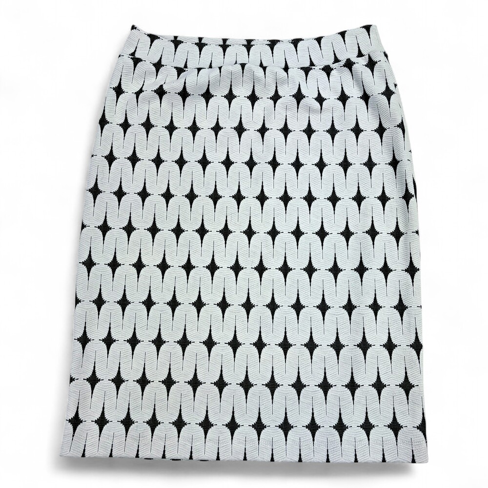 Renee C Geometric‎ Knit Pencil Skirt Black & White L